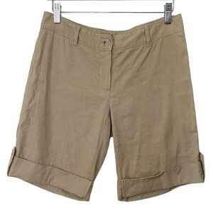 Theory Linen & Cotton Blend Khaki Tan Cuffed Hem Bermuda Shorts Size 6